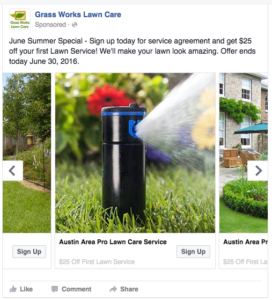Screenshot of Grass Works Austin Local Lawn Care Sponsored Post